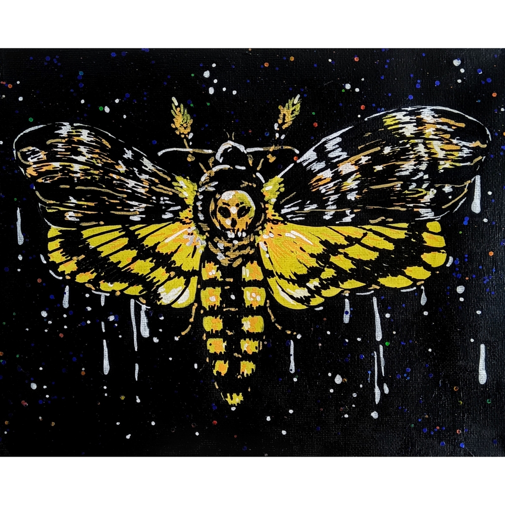 Death's-head hawkmoth Original Canvas Art 8 by 10 Inch Yellow And Black